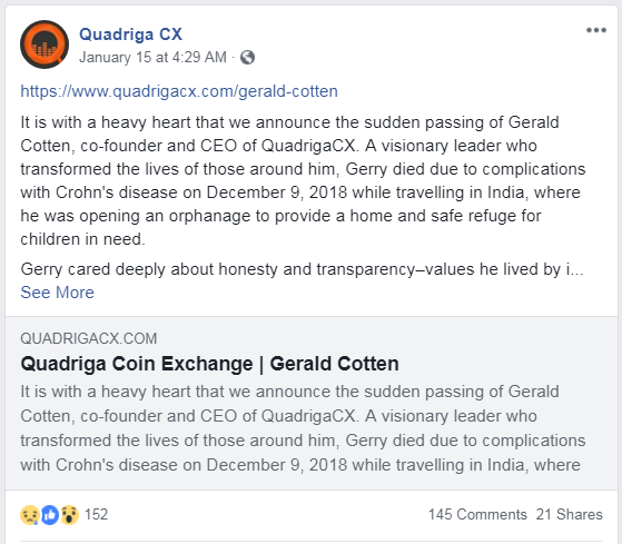 CryptoCurrency CEO Died