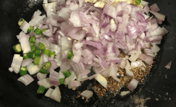 2. Saute Onions & Green Chilies