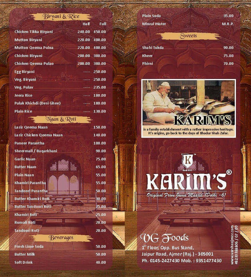 Karim's Menu Card 1
