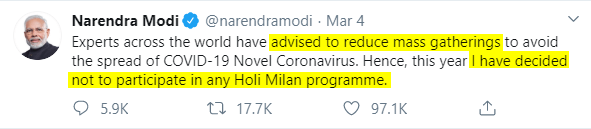 PM Modi will not celebrate Holi